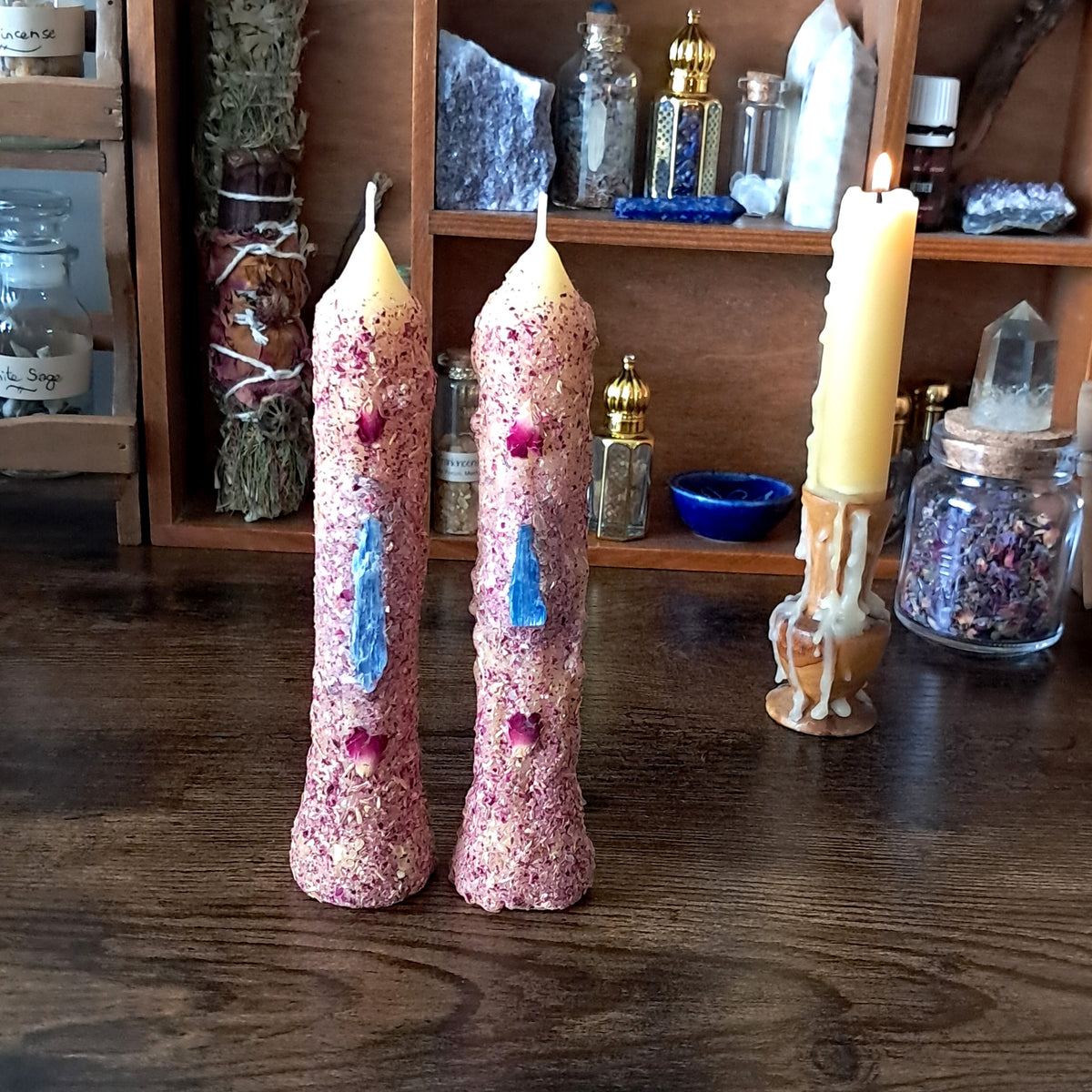 Kyanite & Rose | Beeswax Taper Candle