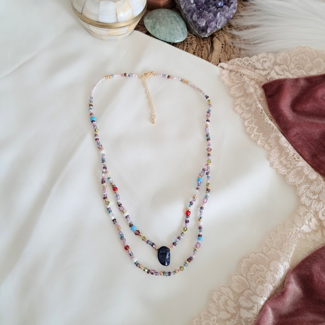 'Wishweaver' Beaded Necklace with Lapis Lazuli