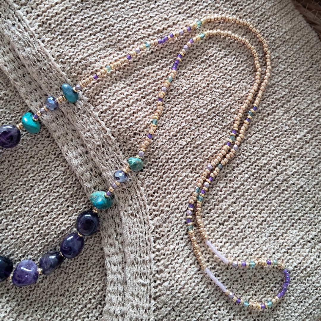 Amethyst & Turquoise Long Bead Necklace