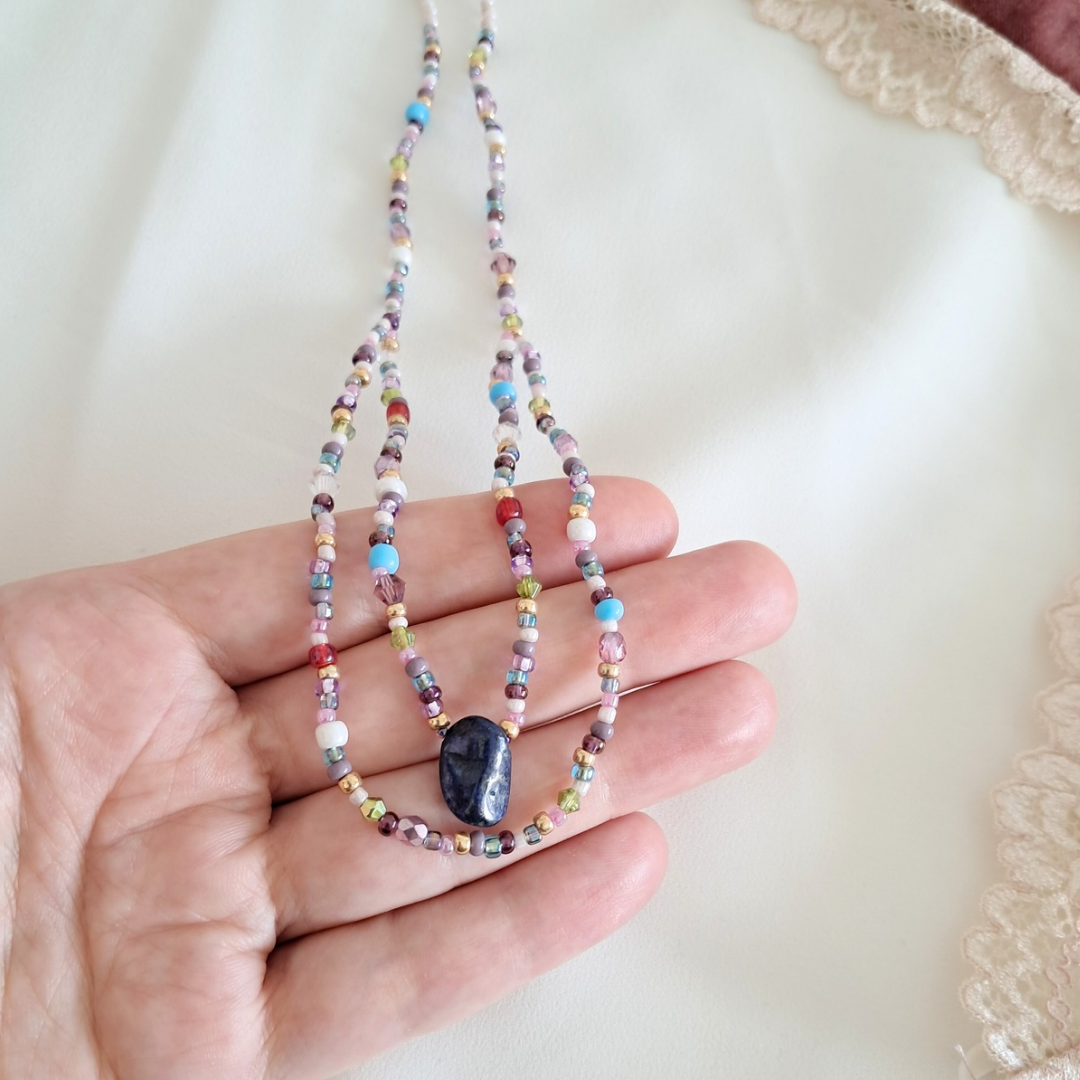 'Wishweaver' Beaded Necklace with Lapis Lazuli