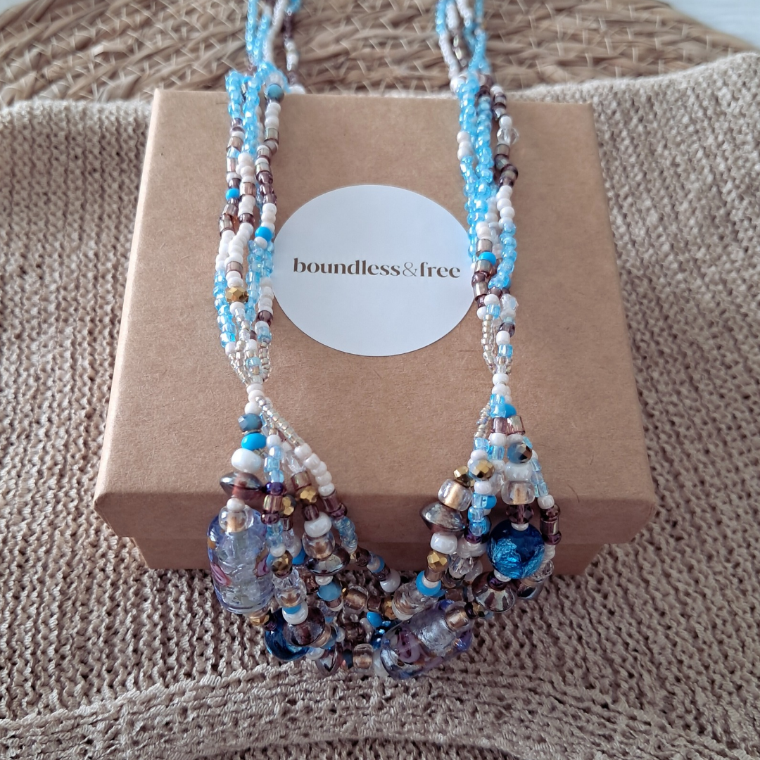 'Bohemian Blue' Multi-strand Beaded Necklace | One-of-a-kind ♡