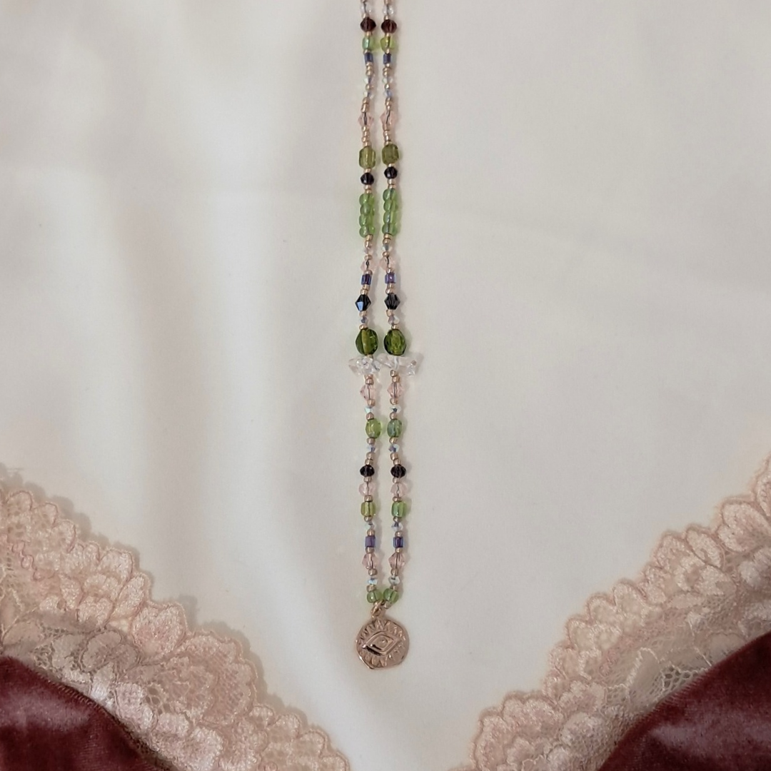 'Forest Fae' Beaded Necklace with Evil Eye Pendant