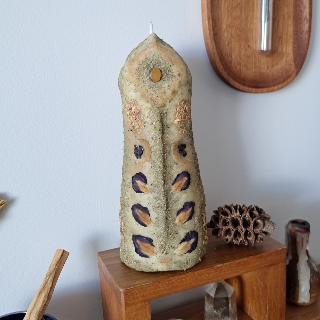 'Guardian of the Mystic’s Forest' Beeswax Candle with Labradorite #5