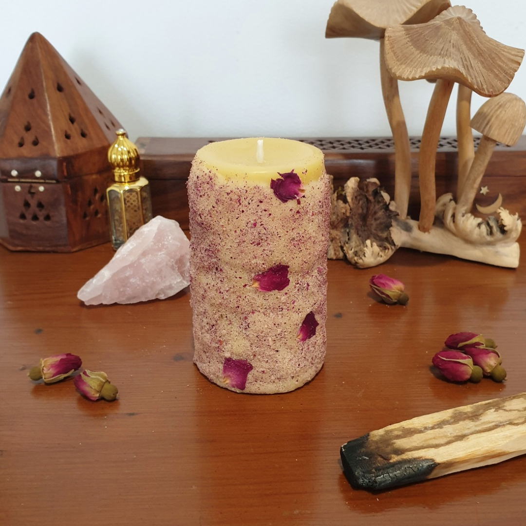 'Rose Serpent' Small Pillar Beeswax Candle | 25 Hrs ♡ One-of-a-kind