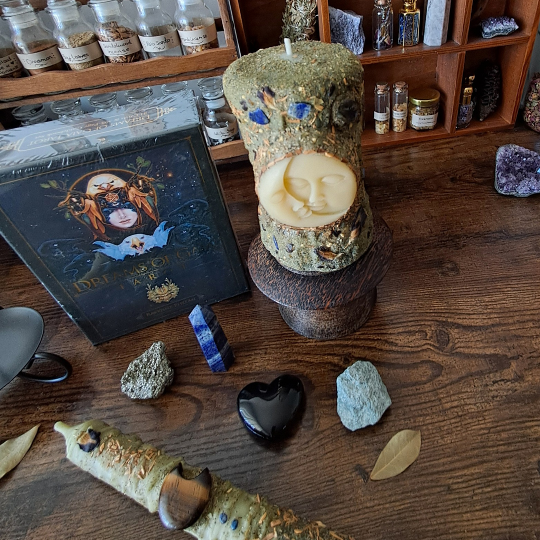 The Mystic's Forest Ritual Box | with Sun/Moon Beeswax Candle & Dreams of Gaia Tarot