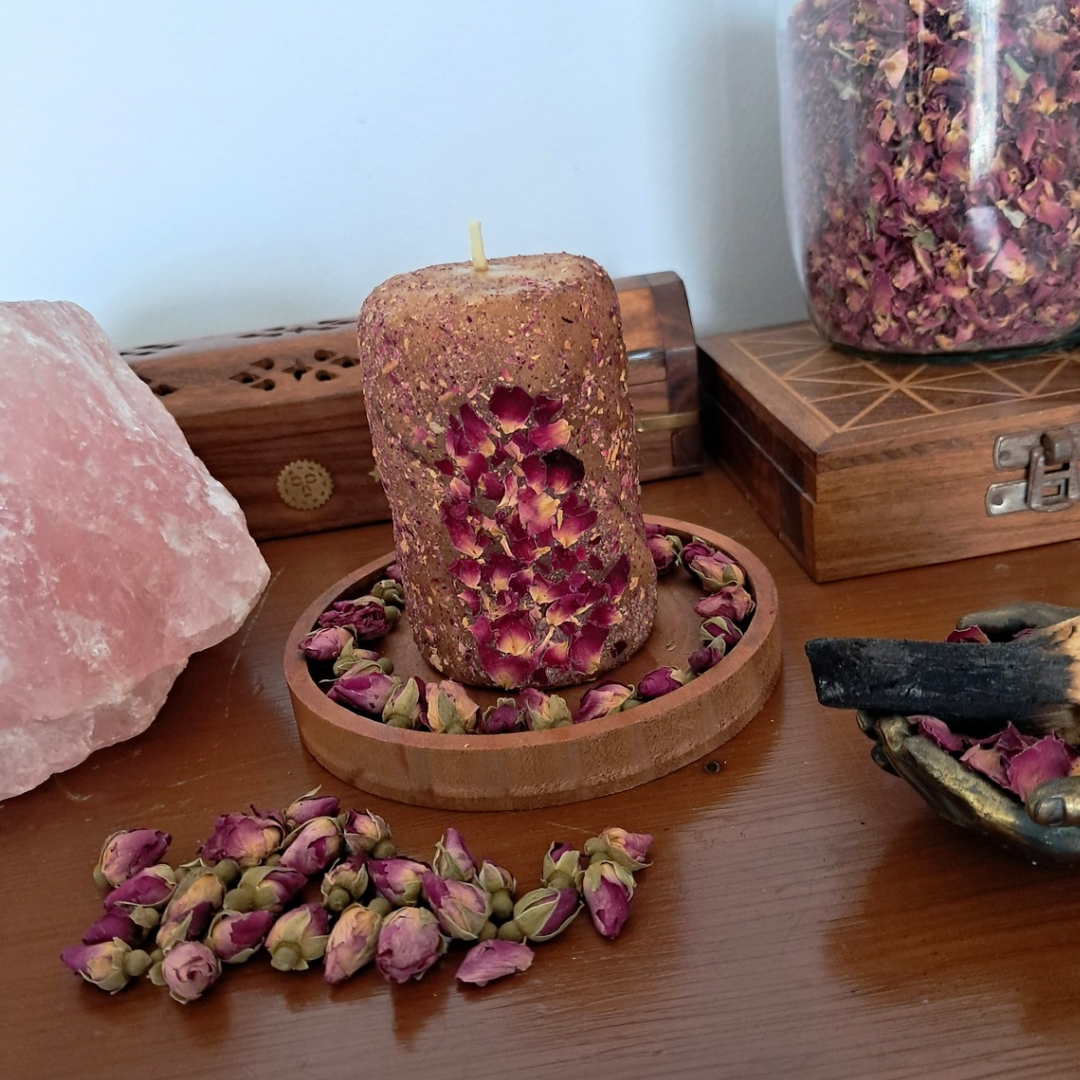 Small Rose Petal Beeswax Candle ♡ Sacred Rose