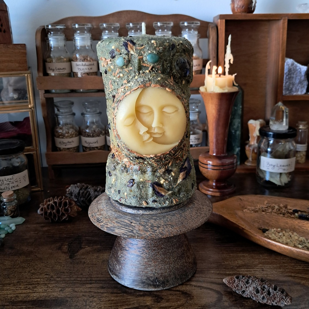 Sun/Moon Beeswax Pillar Candle | The Mystic's Forest