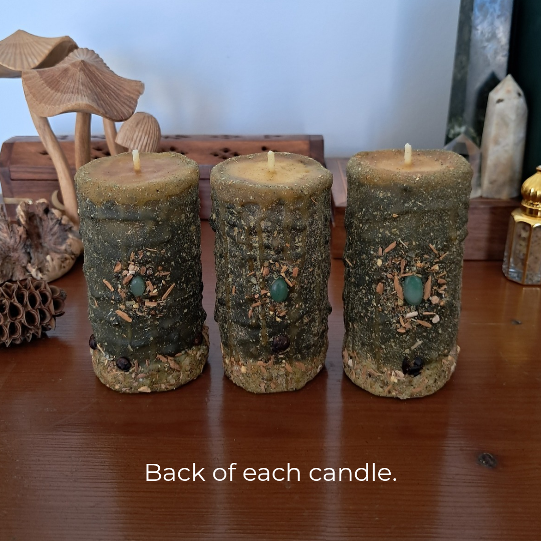 'Aventurine Gemstone' Small Beeswax Pillar Candle | The Mystic's Forest
