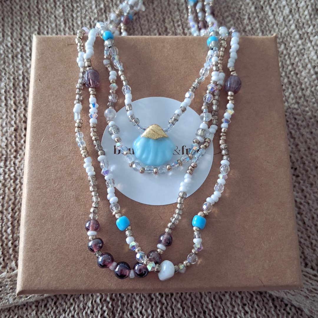 'Bohemian Blue' Beaded Shell Necklace ♡