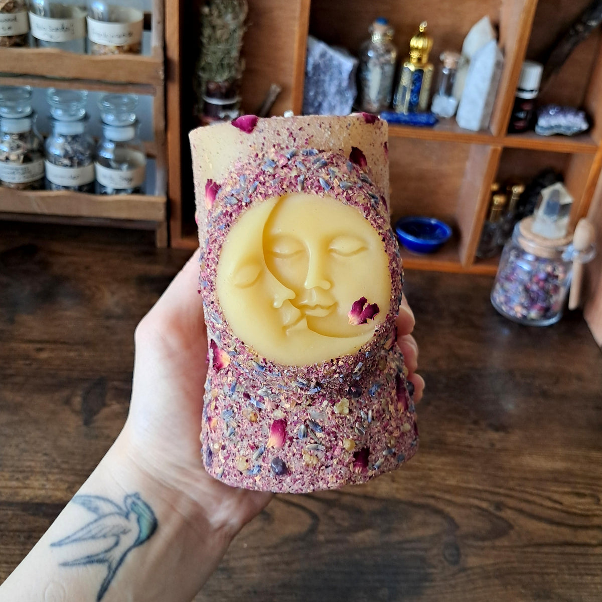 Sun & Moon Beeswax Pillar Candle | Lavender, Rose, Frankincense & Myrrh