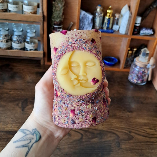 Sun & Moon Beeswax Pillar Candle | Lavender, Rose, Frankincense & Myrrh