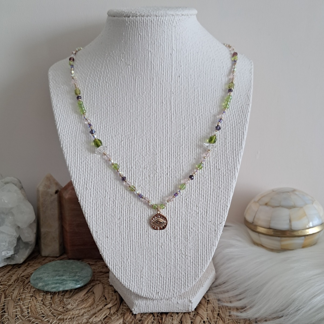 'Forest Fae' Beaded Necklace with Evil Eye Pendant
