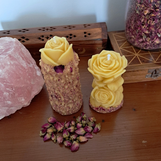 Set of 2 Beeswax Rose Candles ♡ Sacred Rose