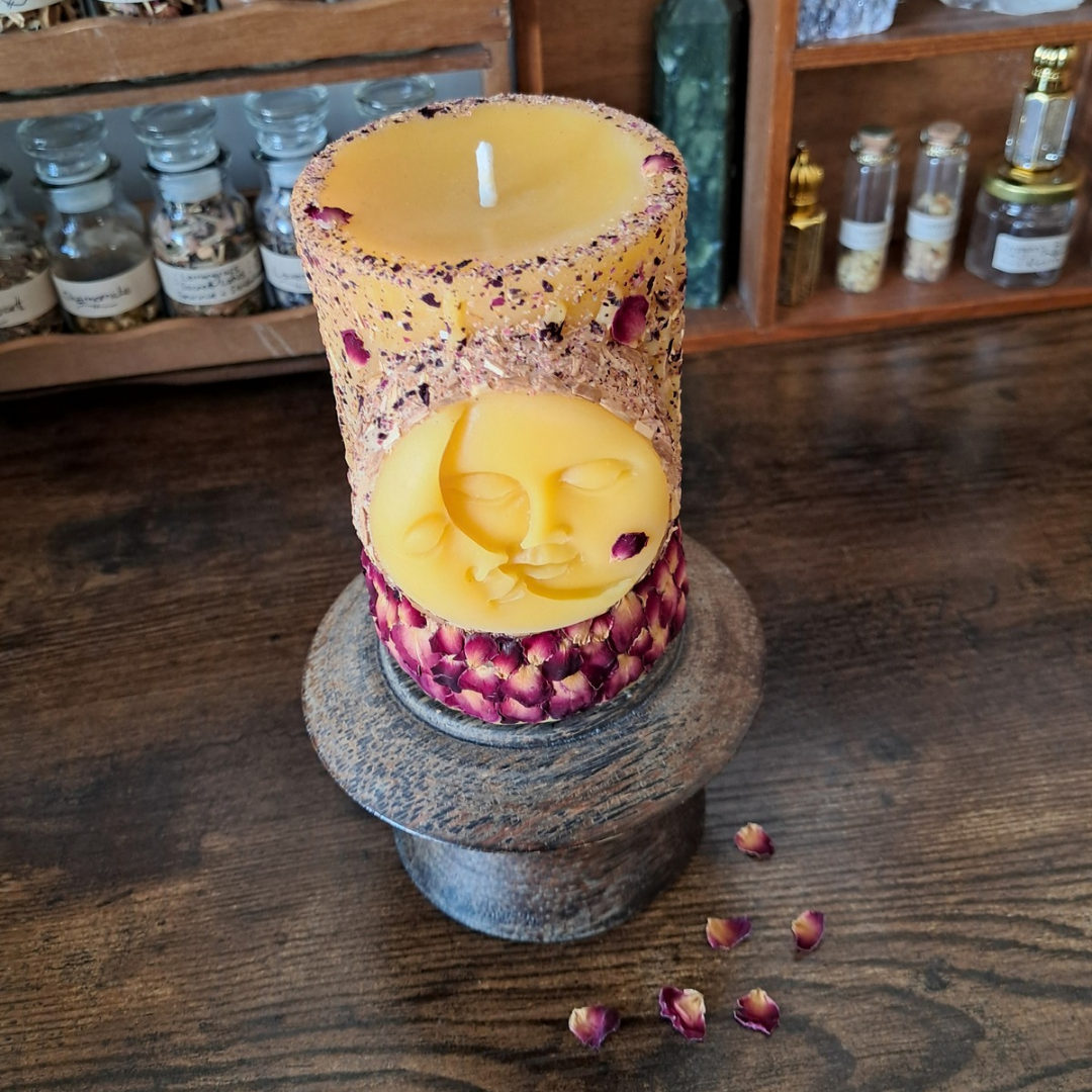 Sun/Moon Beeswax Pillar Candle | Rose, Frankincense & WA Sandalwood