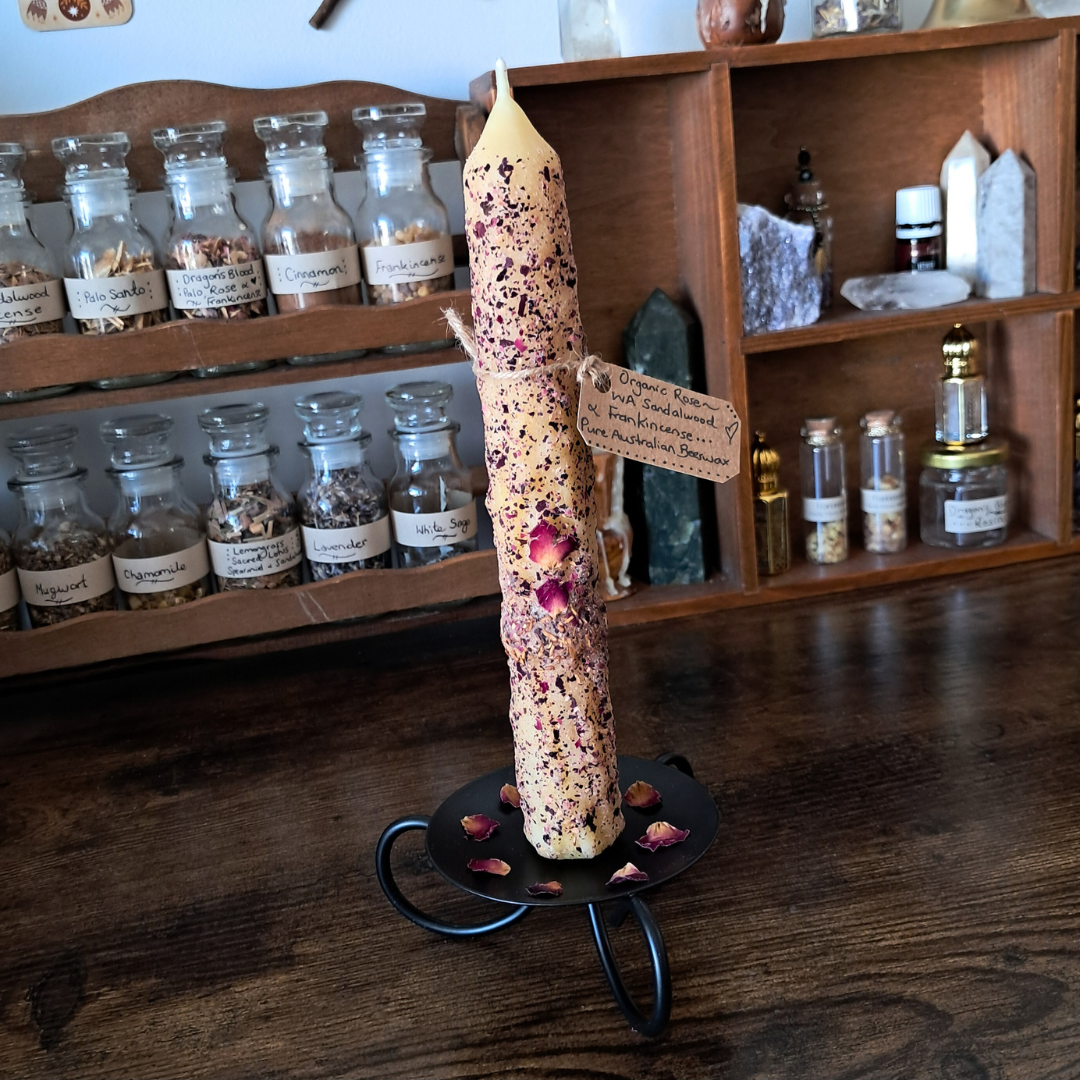 Rose, Frankincense & WA Sandalwood 20cm Beeswax Taper (Single)