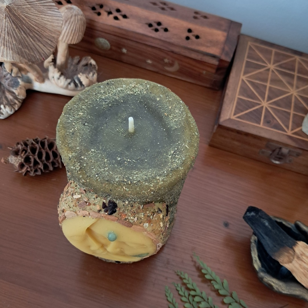 Sun & Moon Medium Beeswax Pillar Candle | The Mystic's Forest