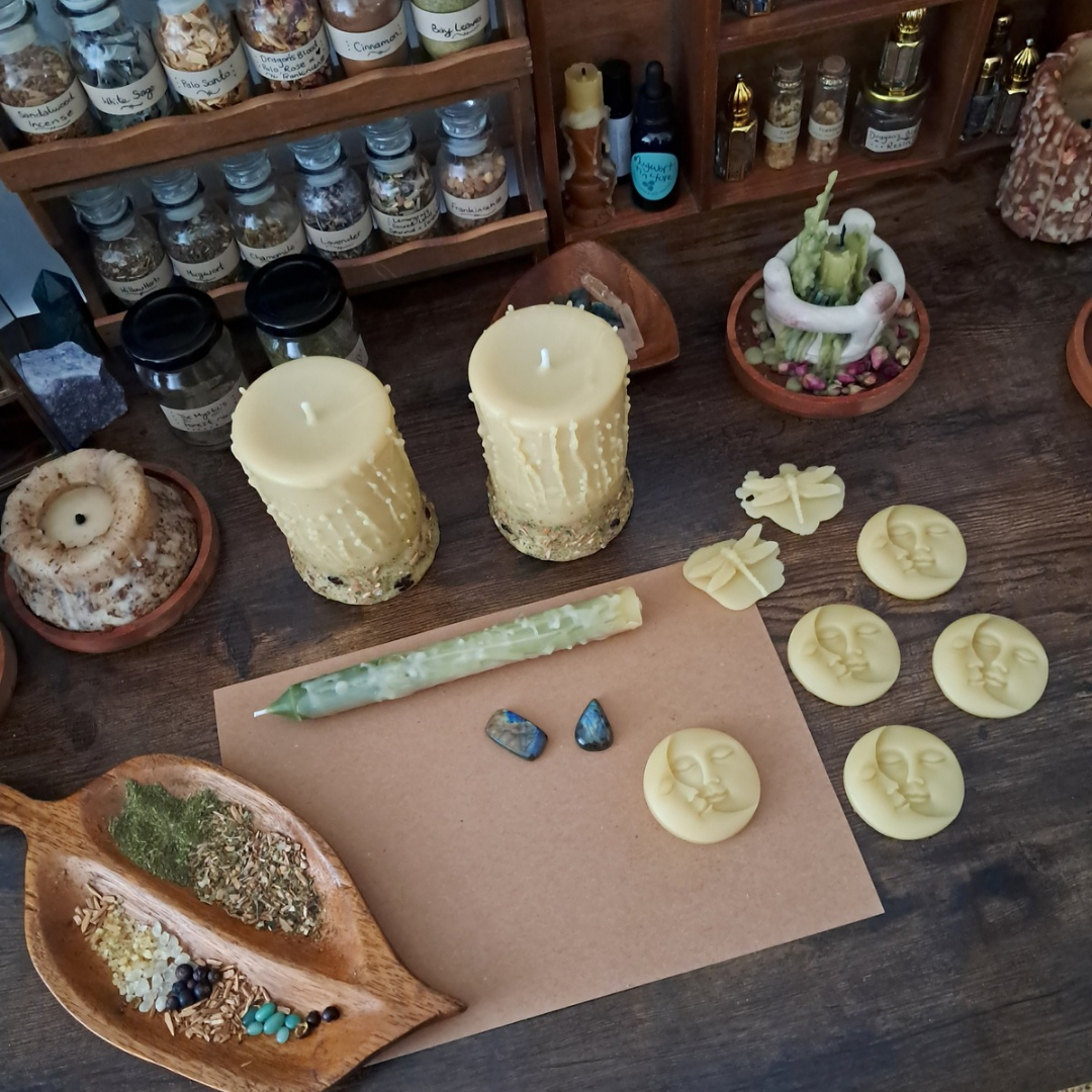 'Sun/Moon' Medium Beeswax Pillar Candle | The Mystic's Forest