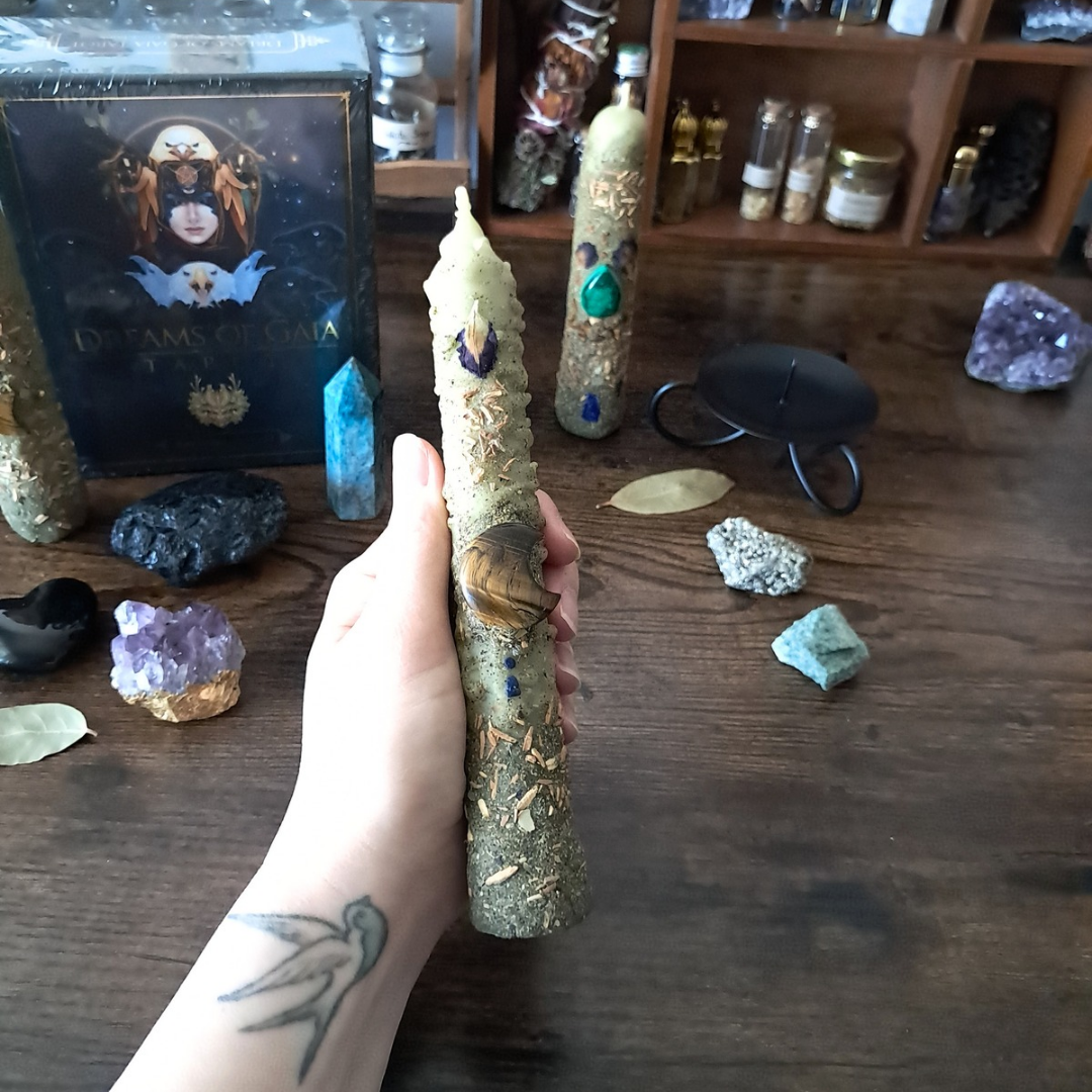 The Mystic's Forest Ritual Box | with Gemstone Beeswax Candles & Dreams of Gaia Tarot