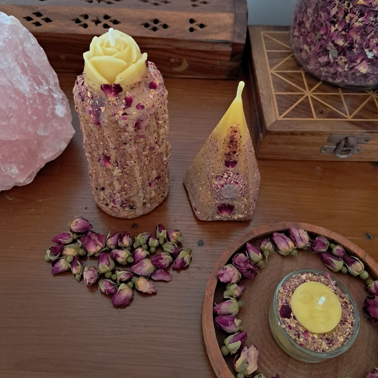 Set of 3 Beeswax Candles ♡ Sacred Rose