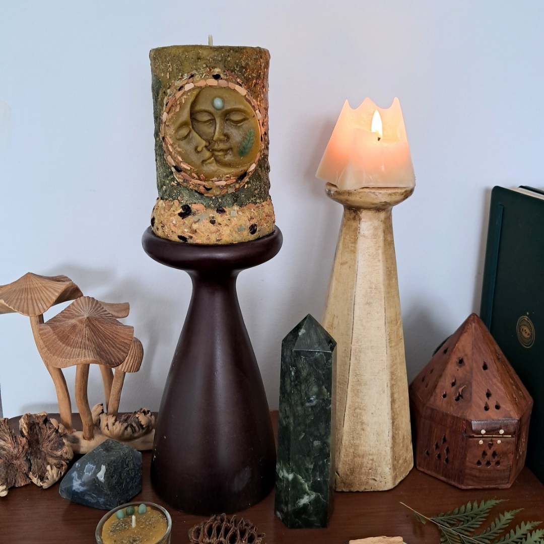 Sun & Moon Medium Beeswax Pillar Candle | The Mystic's Forest