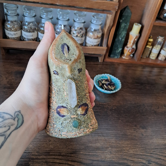 'Guardian of the Mystic’s Forest' Beeswax Candle with Lemurian Quartz & Labradorite #4
