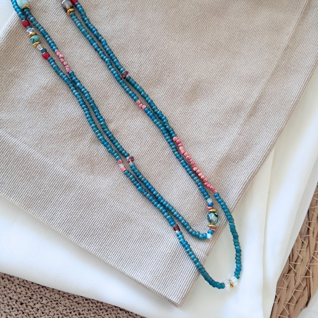 'Temple Muse' Wrap-around Long Teal Necklace / Bracelet