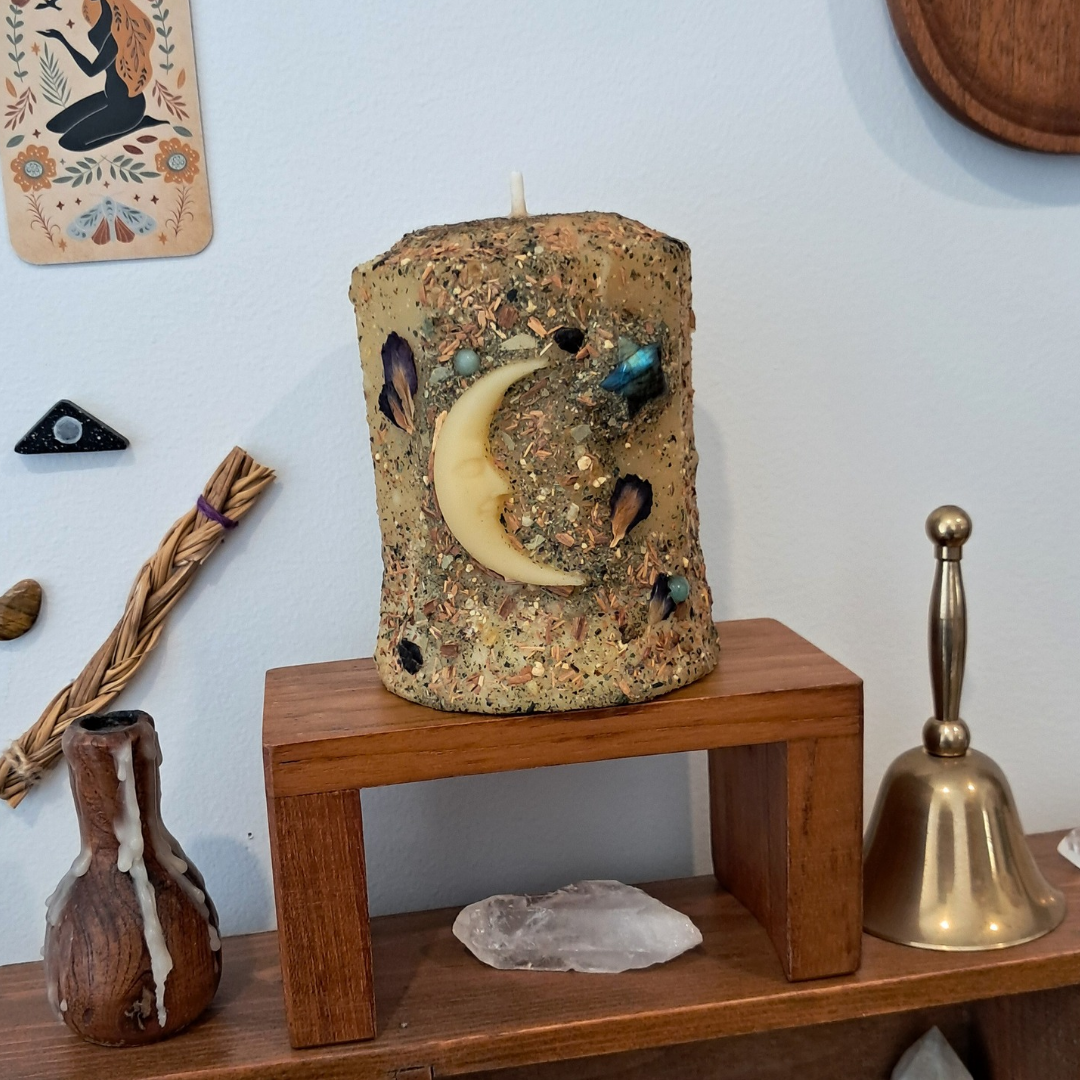 Cresent Moon Beeswax Pillar Candle | The Mystic's Forest