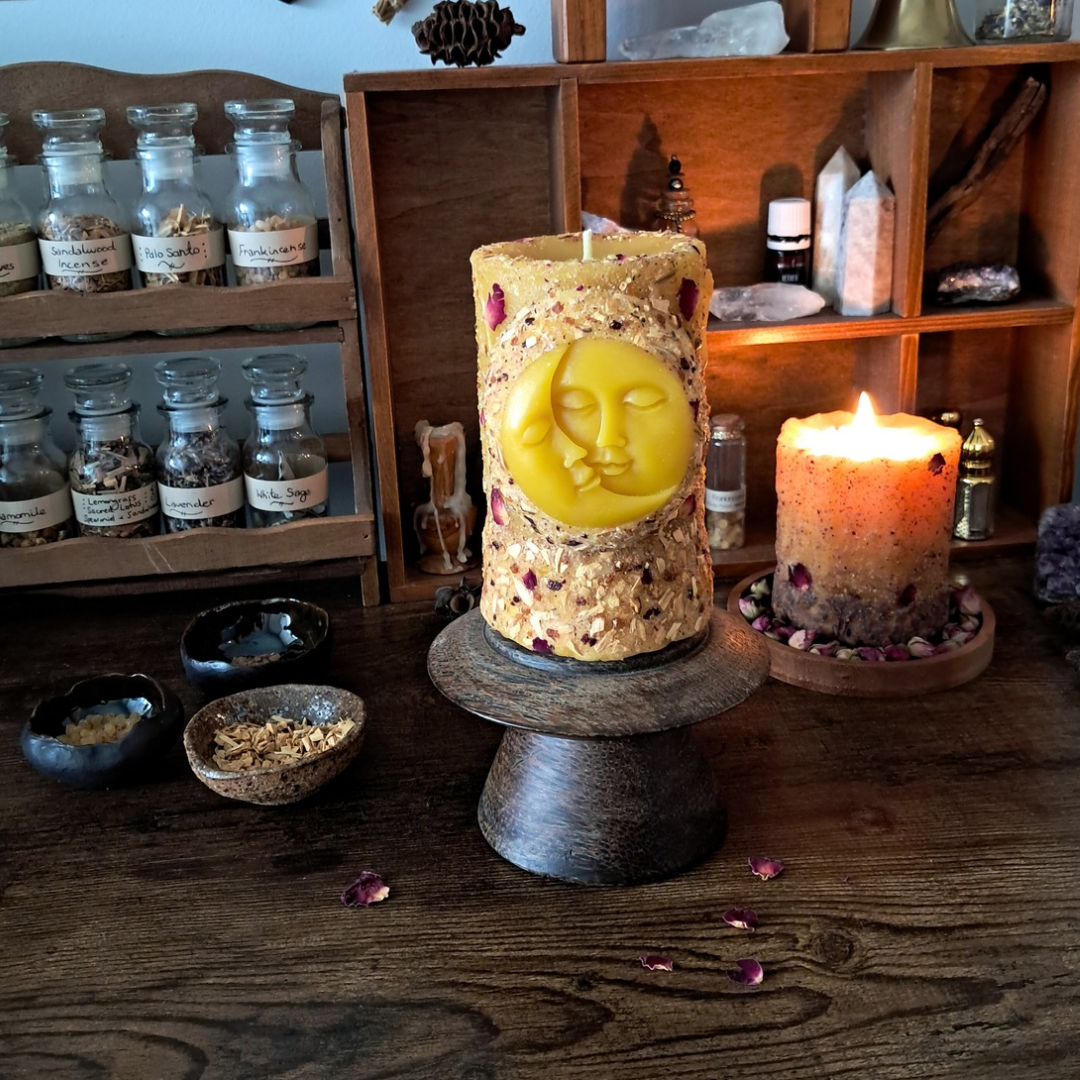 'Sun/Moon' Beeswax Pillar Candle | Palo Santo & Sacred Resins