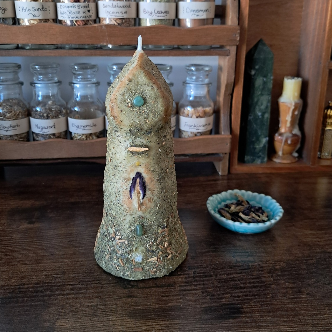 'Guardian of the Mystic’s Forest' Beeswax Candle with Lemurian Quartz #1