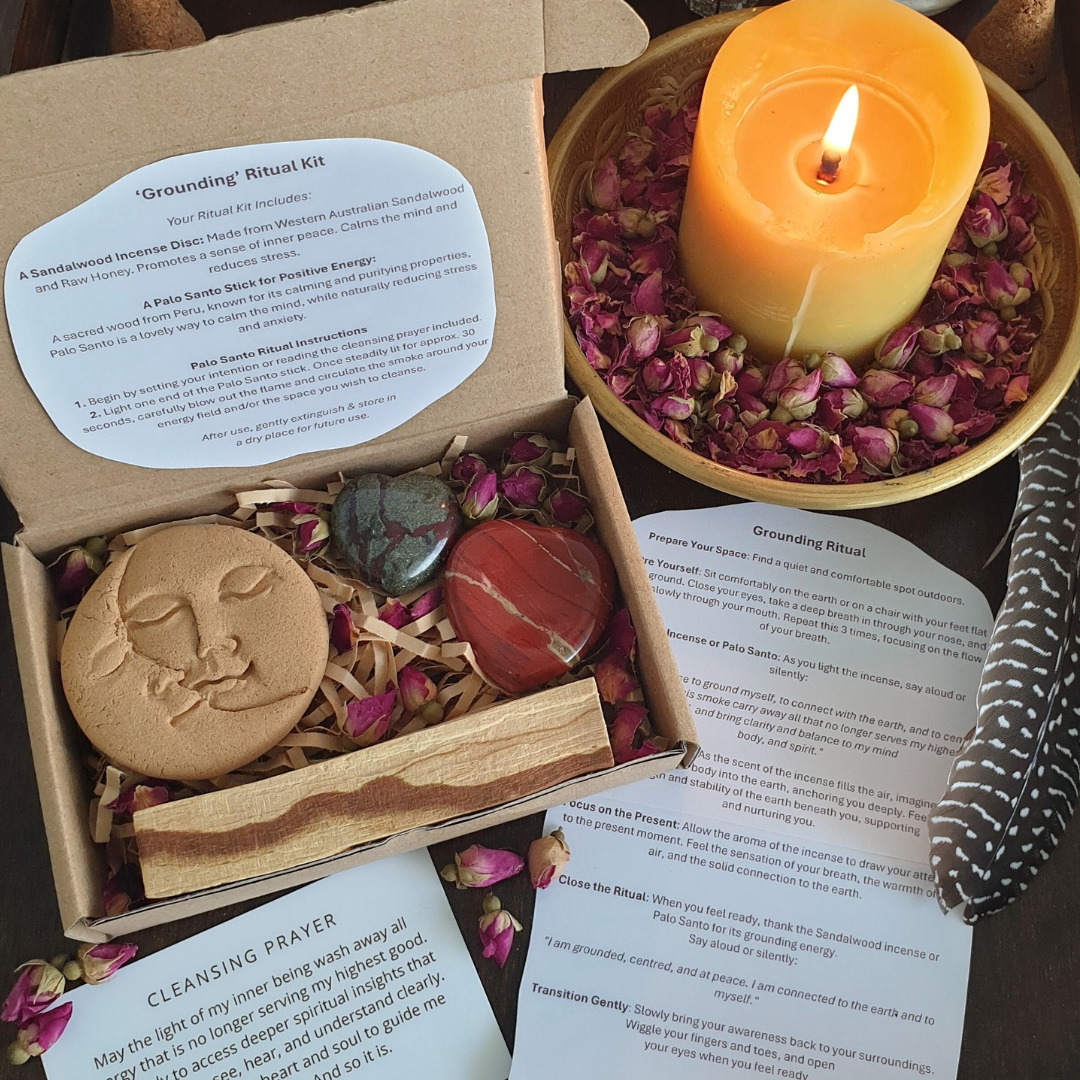 'Celestial Earth' Large Beeswax Pillar & Moon Pyramid ♡ Candle Gift Set
