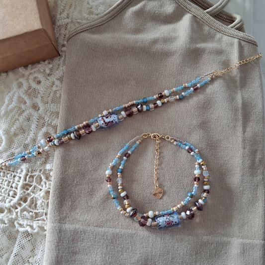 'Bohemian Blue' 2 Strand Beaded Bracelet