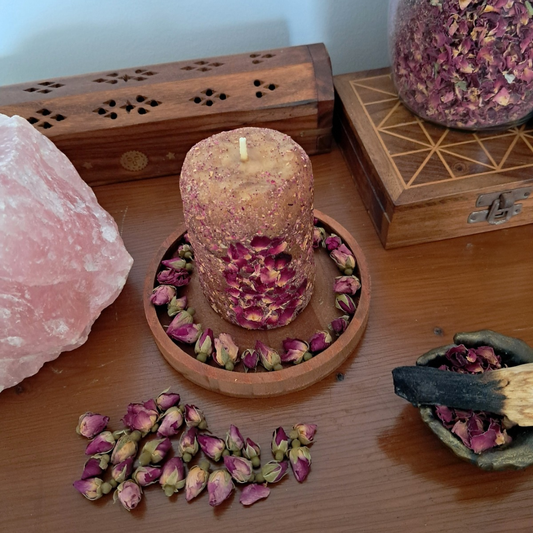 Small Rose Petal Beeswax Candle ♡ Sacred Rose
